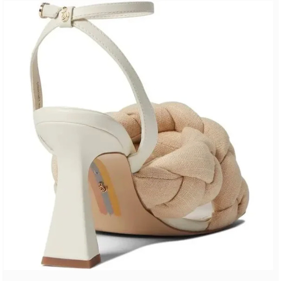 NWOT Sam Edelman Courtney Heeled Sandals 9 White Cream Braid Leather Square - Picture 2 of 11